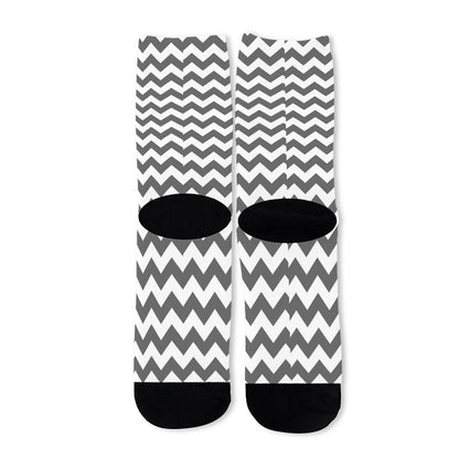 Grey And White Chevron Pattern Print Long Socks