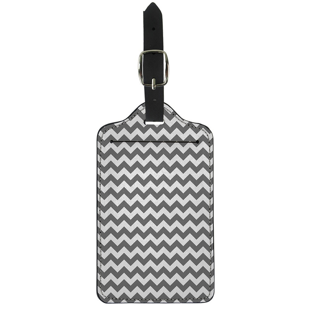 Grey And White Chevron Pattern Print Luggage Tag