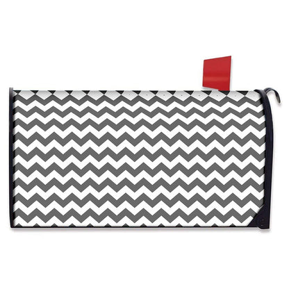 Grey And White Chevron Pattern Print Mailbox Cover