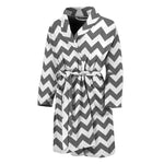 Grey And White Chevron Pattern Print Men's Bathrobe