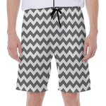 Grey And White Chevron Pattern Print Men's Beach Shorts