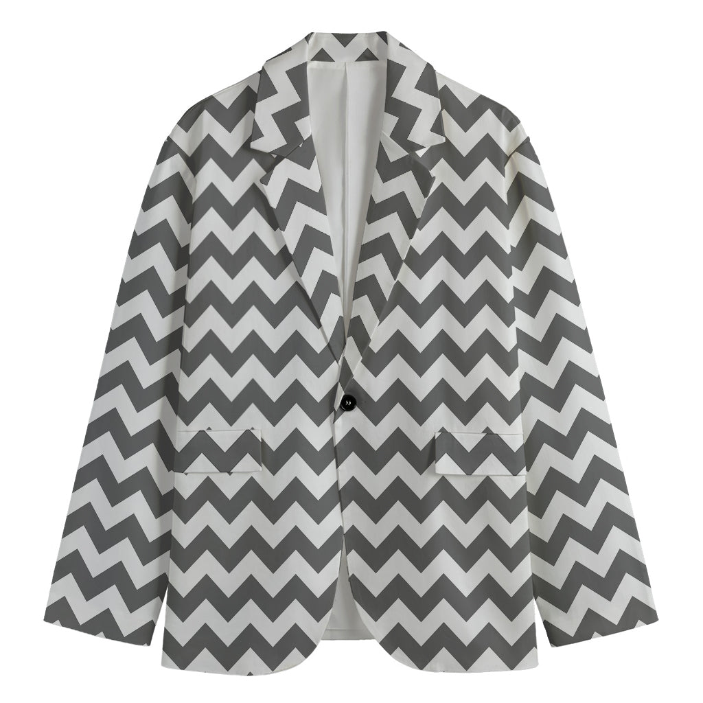 Grey And White Chevron Pattern Print Men's Blazer