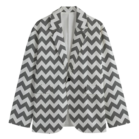 Grey And White Chevron Pattern Print Men's Blazer