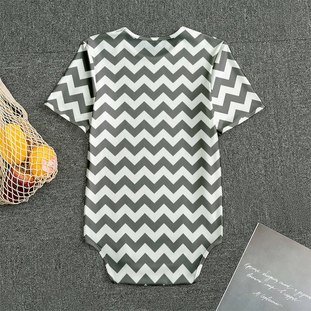 Grey And White Chevron Pattern Print Men's Bodysuit