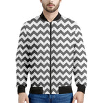 Grey And White Chevron Pattern Print Men's Bomber Jacket