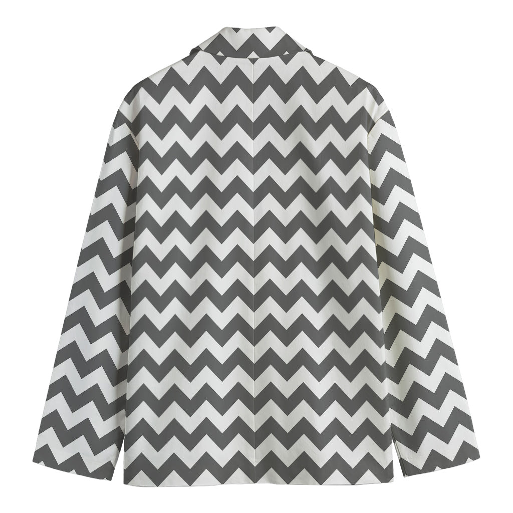 Grey And White Chevron Pattern Print Men's Cotton Blazer