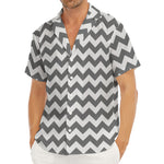 Grey And White Chevron Pattern Print Men's Deep V-Neck Shirt