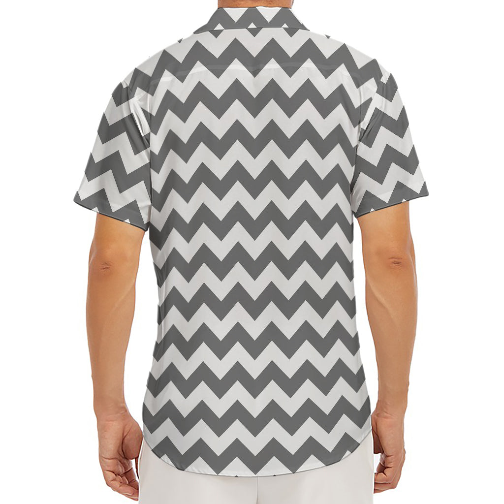 Grey And White Chevron Pattern Print Men's Deep V-Neck Shirt