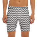 Grey And White Chevron Pattern Print Men's Long Boxer Briefs