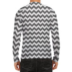 Grey And White Chevron Pattern Print Men's Long Sleeve Rash Guard
