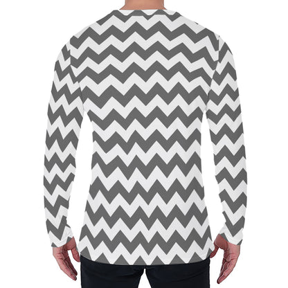 Grey And White Chevron Pattern Print Men's Long Sleeve T-Shirt