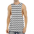 Grey And White Chevron Pattern Print Men's Muscle Tank Top