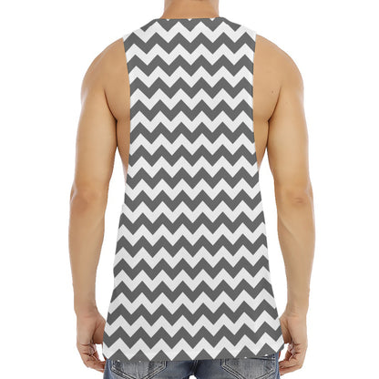 Grey And White Chevron Pattern Print Men's Muscle Tank Top