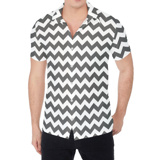 Grey And White Chevron Pattern Print Men's Shirt