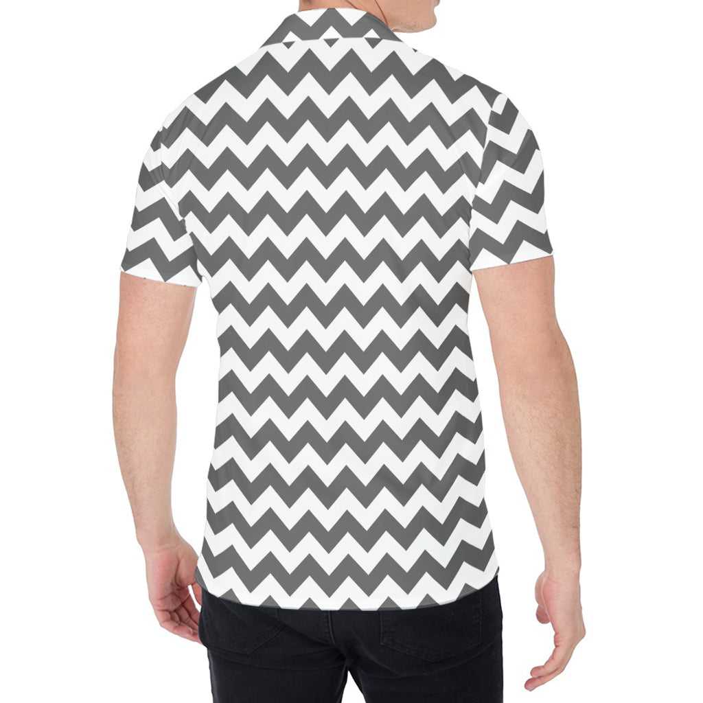 Grey And White Chevron Pattern Print Men's Shirt