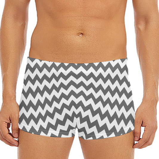 Grey And White Chevron Pattern Print Men's Short Boxer Briefs