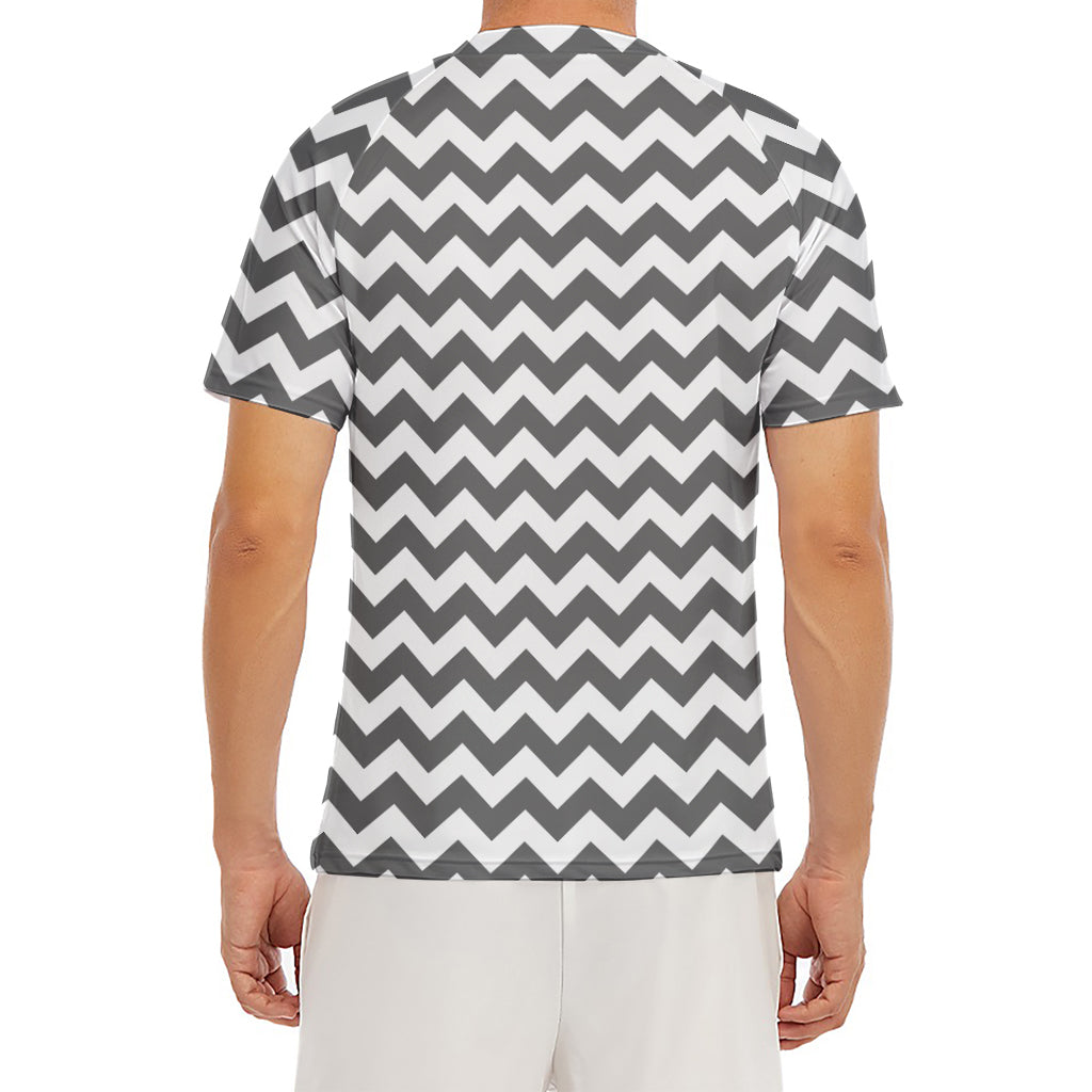 Grey And White Chevron Pattern Print Men's Short Sleeve Rash Guard