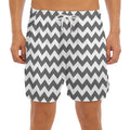 Grey And White Chevron Pattern Print Men's Split Running Shorts
