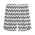 Grey And White Chevron Pattern Print Men's Sports Shorts