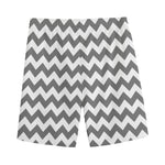 Grey And White Chevron Pattern Print Men's Sports Shorts