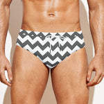 Grey And White Chevron Pattern Print Men's Swim Briefs
