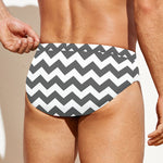 Grey And White Chevron Pattern Print Men's Swim Briefs