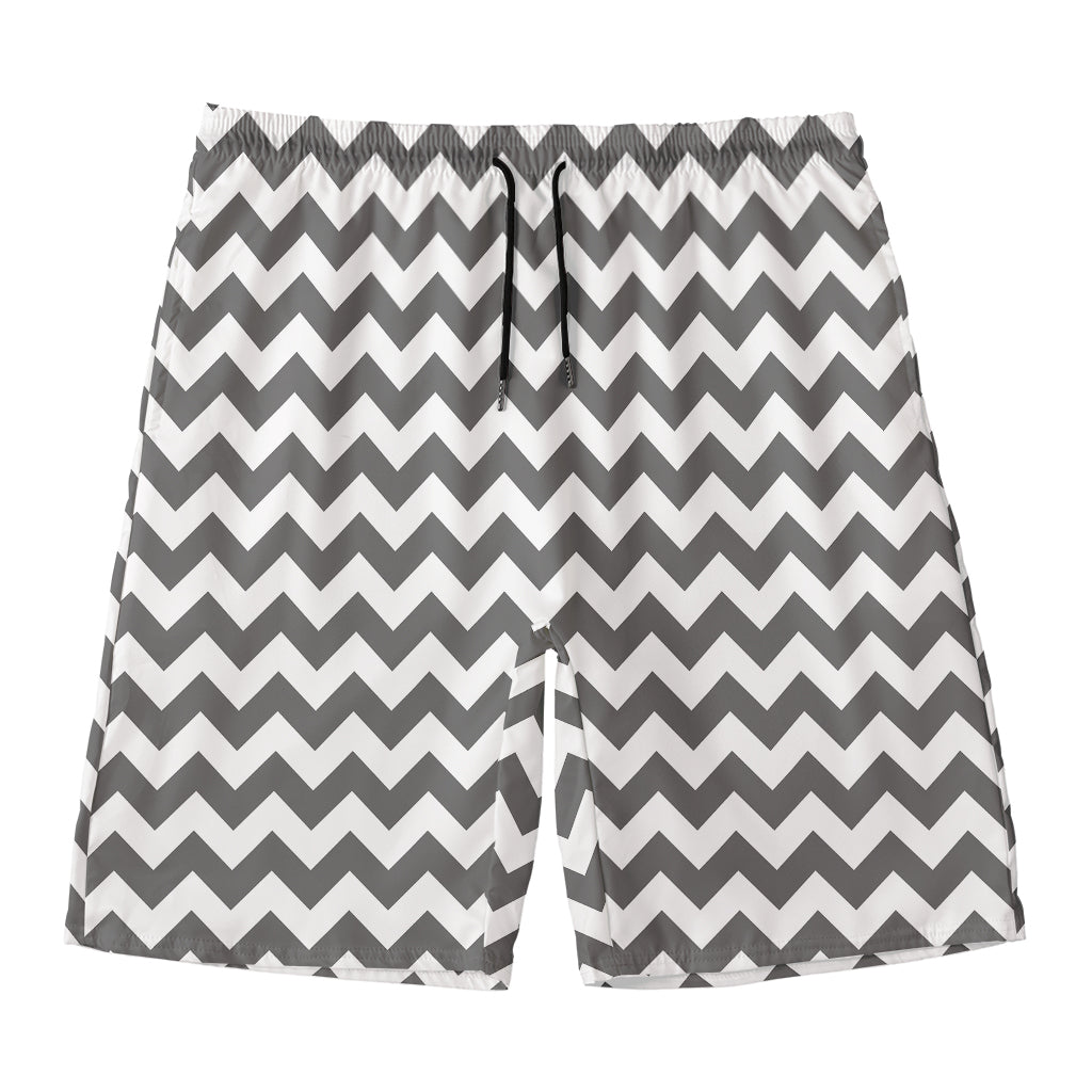 Grey And White Chevron Pattern Print Men's Swim Trunks