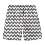 Grey And White Chevron Pattern Print Men's Swim Trunks