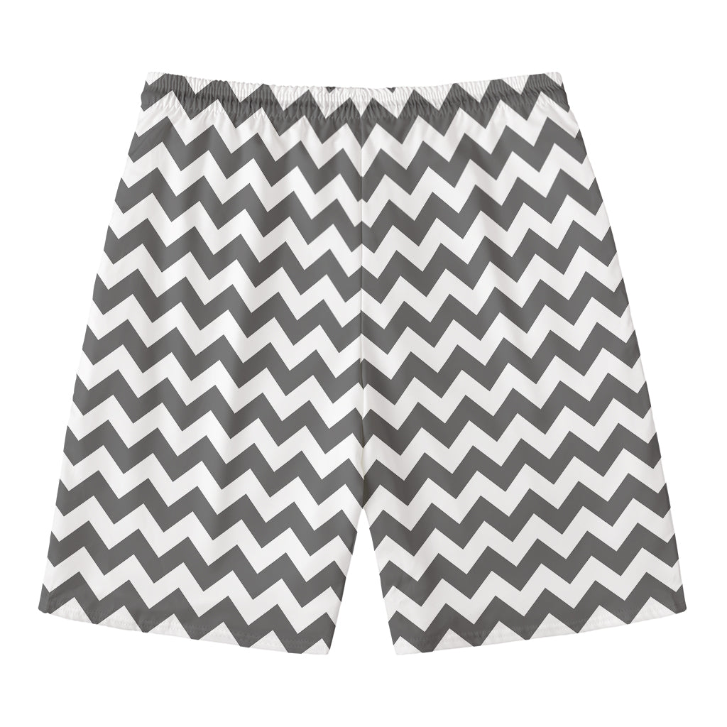 Grey And White Chevron Pattern Print Men's Swim Trunks
