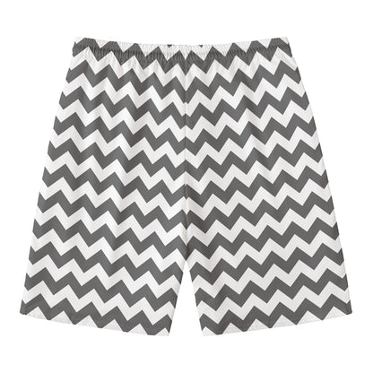 Grey And White Chevron Pattern Print Men's Swim Trunks
