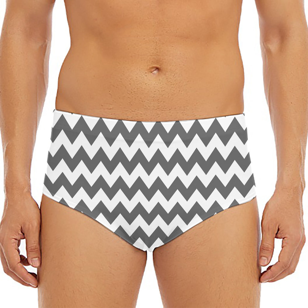 Grey And White Chevron Pattern Print Men's Triangle Swim Briefs
