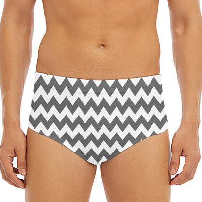 Grey And White Chevron Pattern Print Men's Triangle Swim Briefs
