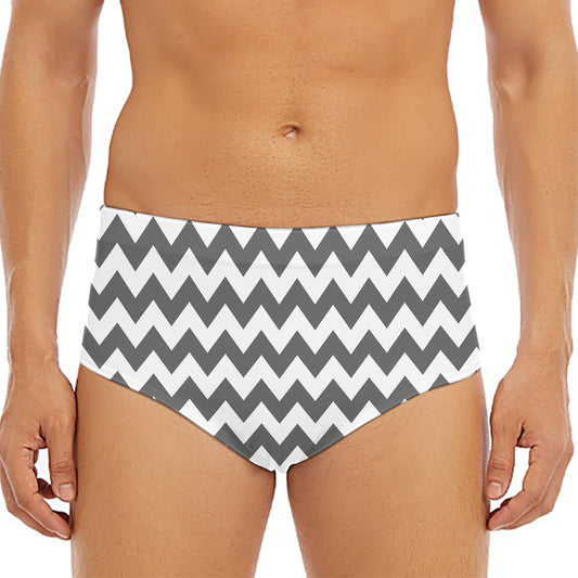 Grey And White Chevron Pattern Print Men's Triangle Swim Briefs