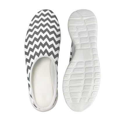 Grey And White Chevron Pattern Print Mesh Casual Shoes