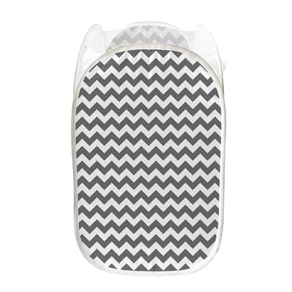Grey And White Chevron Pattern Print Mesh Laundry Hamper