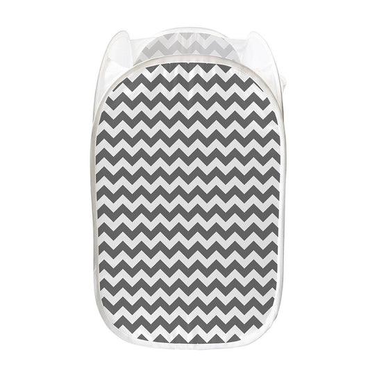 Grey And White Chevron Pattern Print Mesh Laundry Hamper