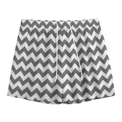 Grey And White Chevron Pattern Print Mesh Shorts