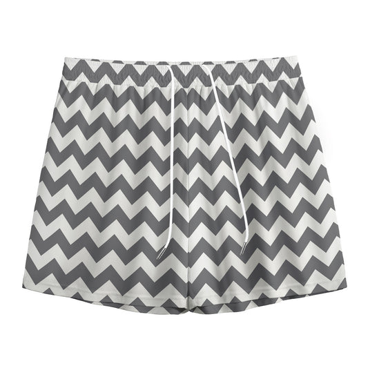 Grey And White Chevron Pattern Print Mesh Shorts