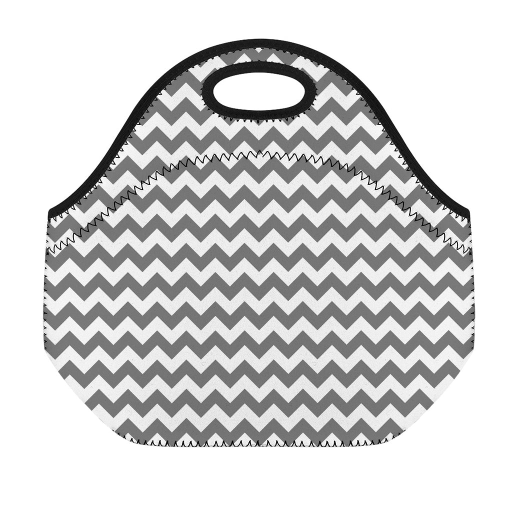 Grey And White Chevron Pattern Print Neoprene Lunch Bag