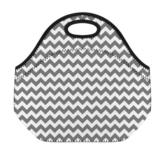 Grey And White Chevron Pattern Print Neoprene Lunch Bag