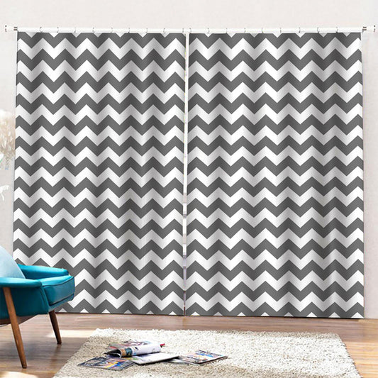 Grey And White Chevron Pattern Print Pencil Pleat Curtains