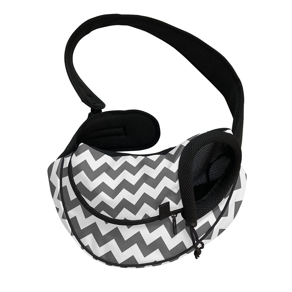 Grey And White Chevron Pattern Print Pet Sling Carrier