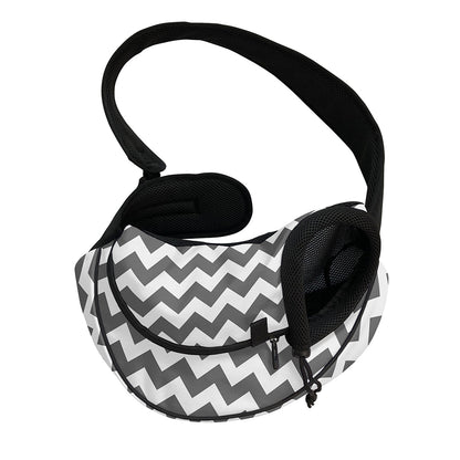Grey And White Chevron Pattern Print Pet Sling Carrier
