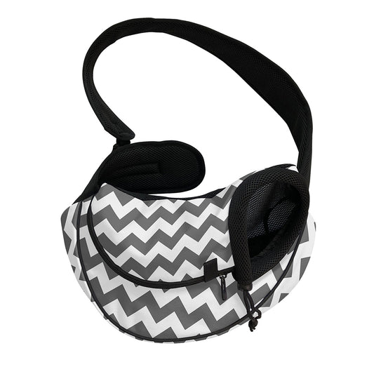 Grey And White Chevron Pattern Print Pet Sling Carrier