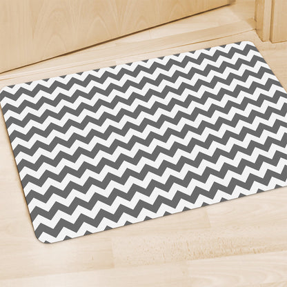 Grey And White Chevron Pattern Print Polyester Doormat