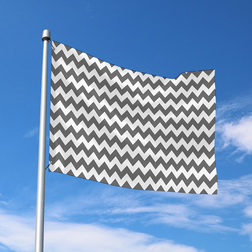 Grey And White Chevron Pattern Print Polyester Flag