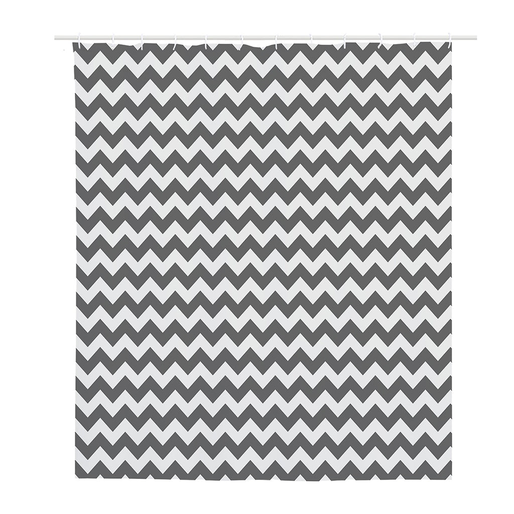 Grey And White Chevron Pattern Print Polyester Shower Curtain