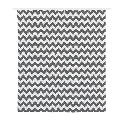 Grey And White Chevron Pattern Print Polyester Shower Curtain