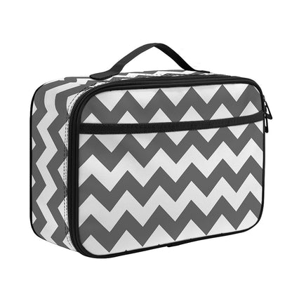 Grey And White Chevron Pattern Print Portable Lunch Bag