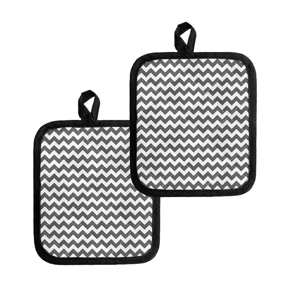 Grey And White Chevron Pattern Print Pot Holders